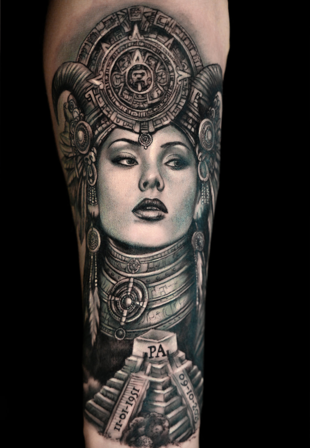 Mayan Queen realistic tattoo