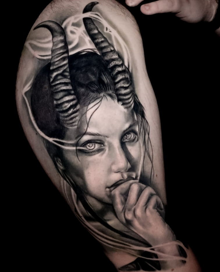 Devil woman realism tattoo