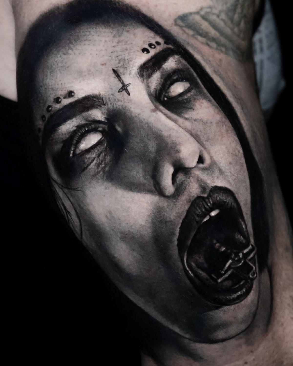 religious horror portrait tattoo