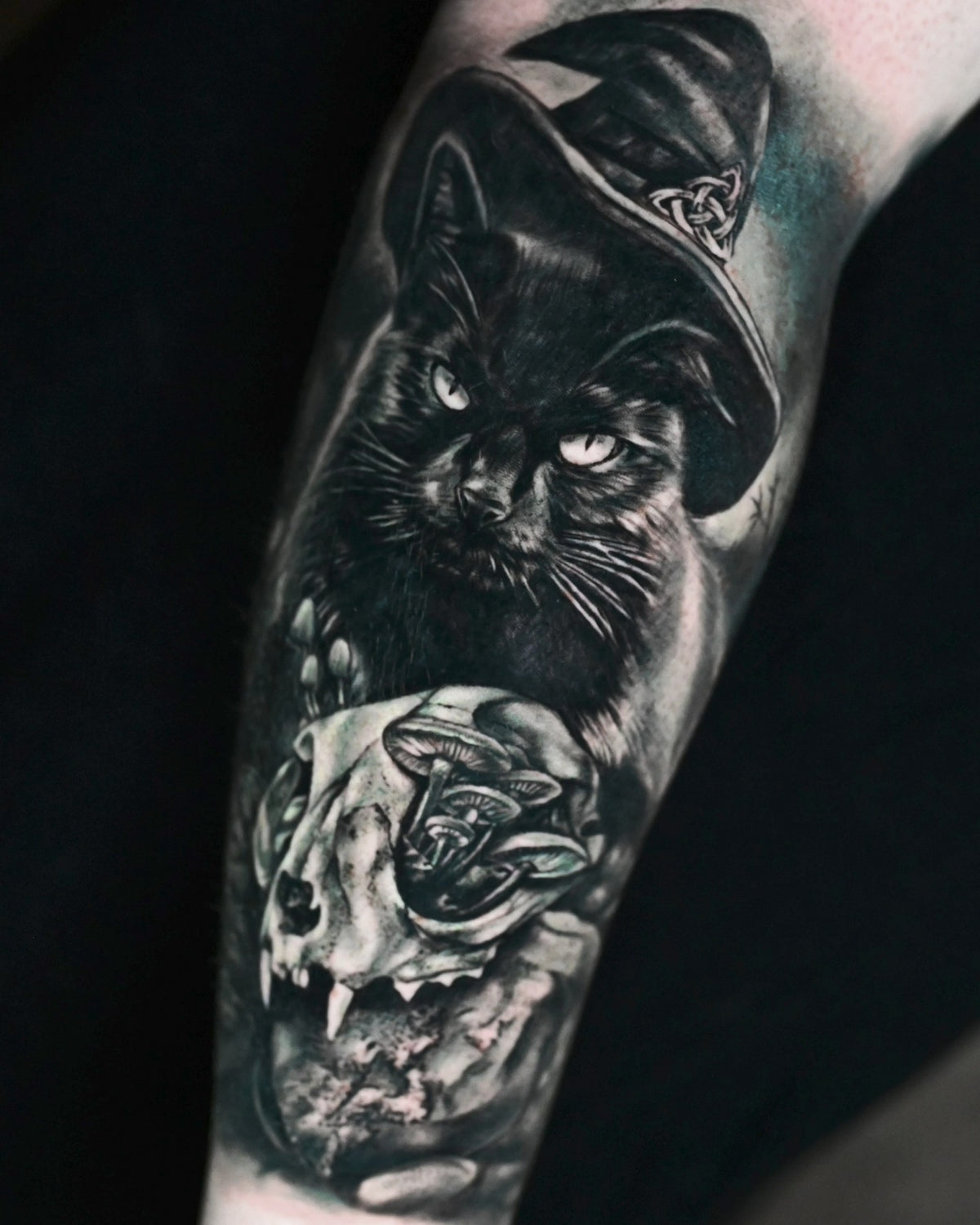 black cat halloween tattoo