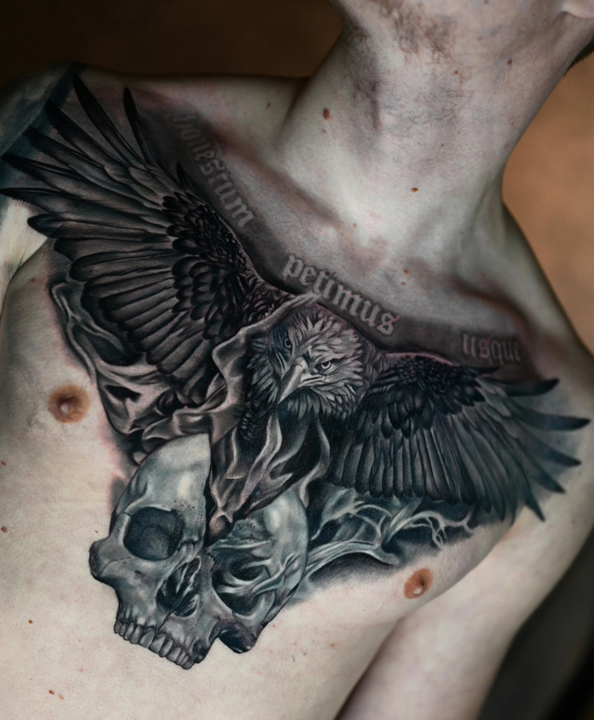 eagle and skull realistic chestpiece