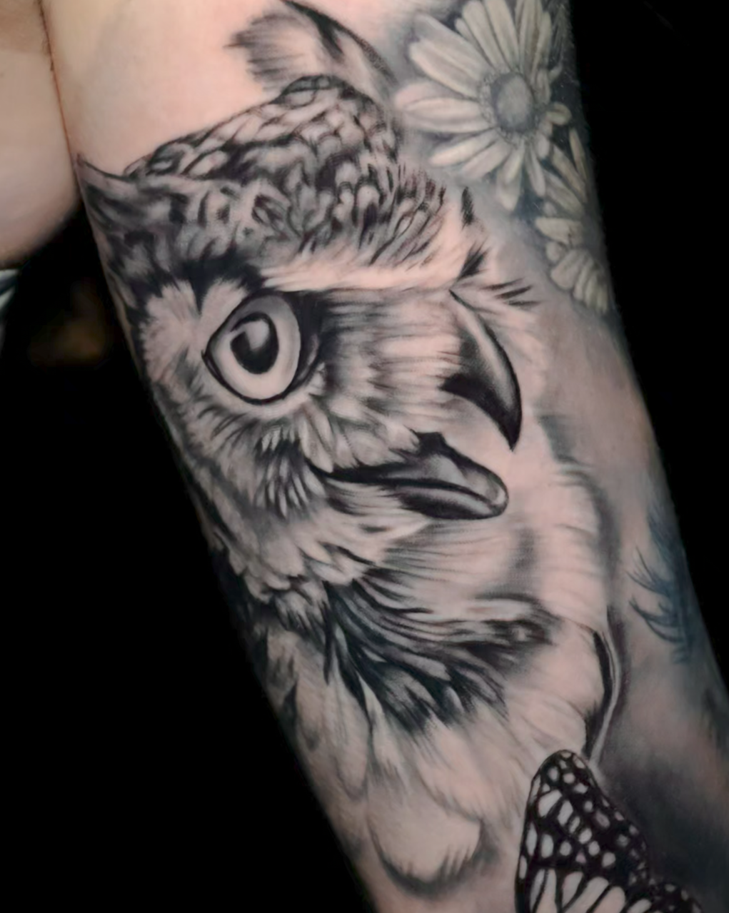 Realism owl tattoo